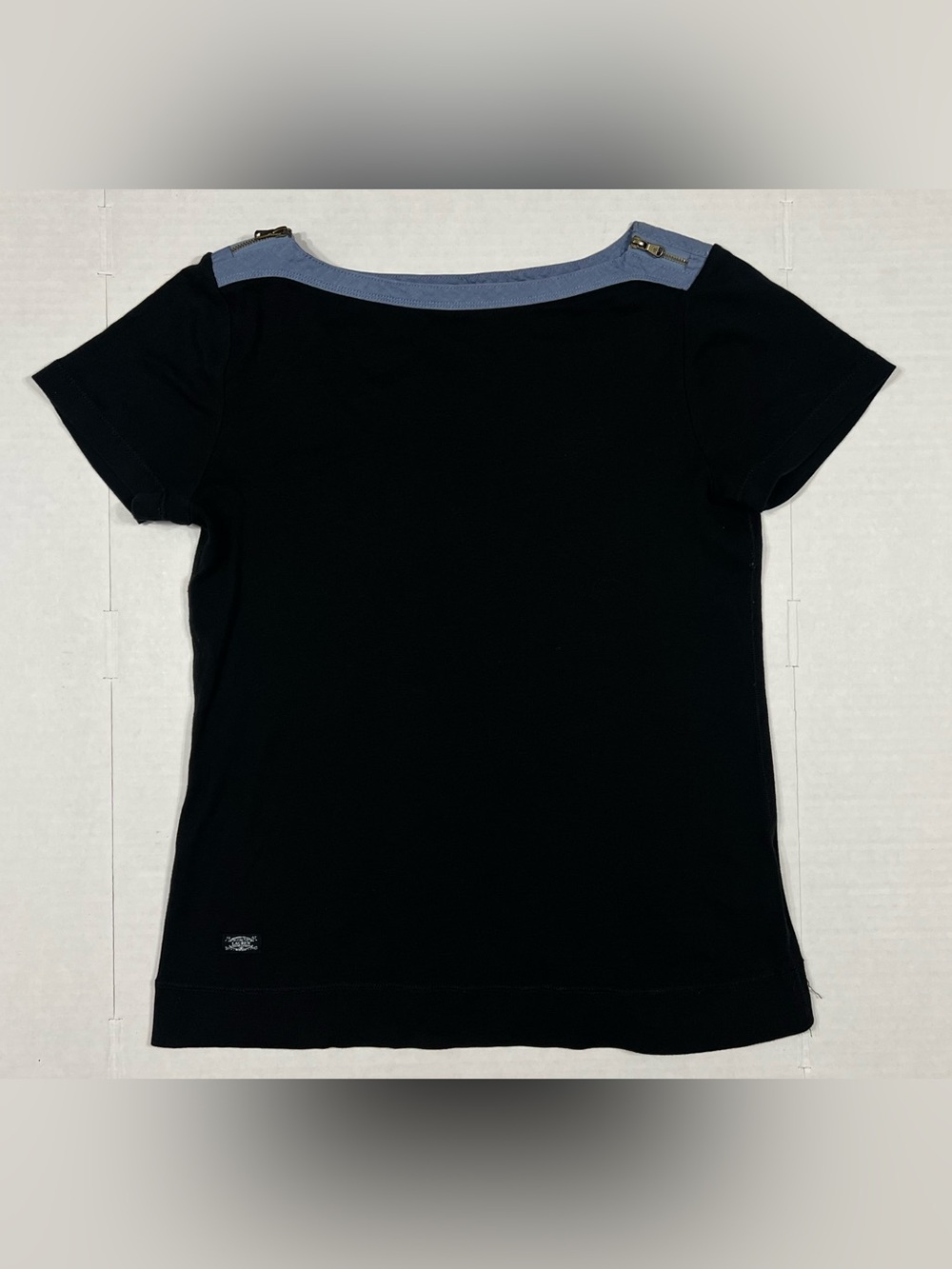 Lauren Ralph Lauren Black Short Sleeve Tee with denim look trim zippered accent